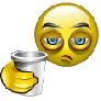Grumpy smiley face drinking coffee